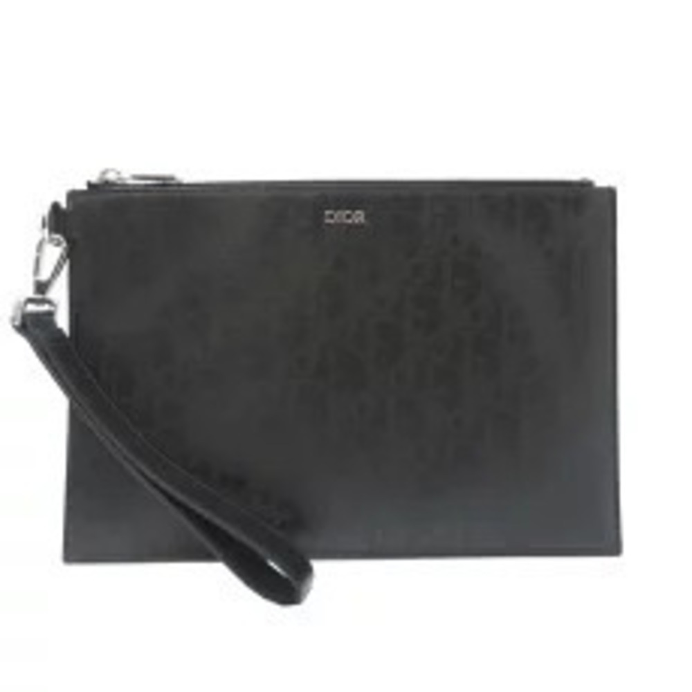 Christian Dior Oblique Galaxy Clutch Bag Leather Black